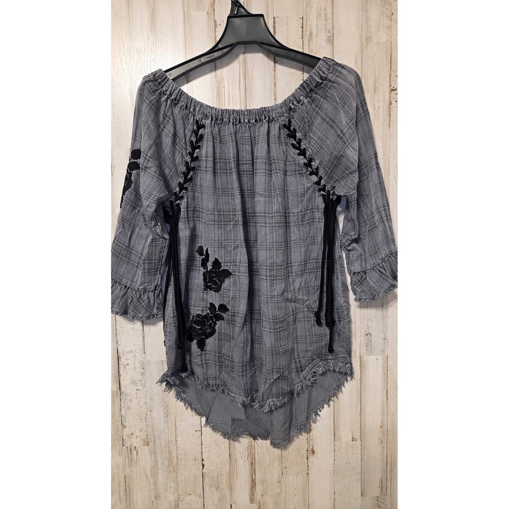 Standard Grace size S Lyocell Blouse Top Embroidered Off-the-Shoulder FRinge - Picture 1 of 5